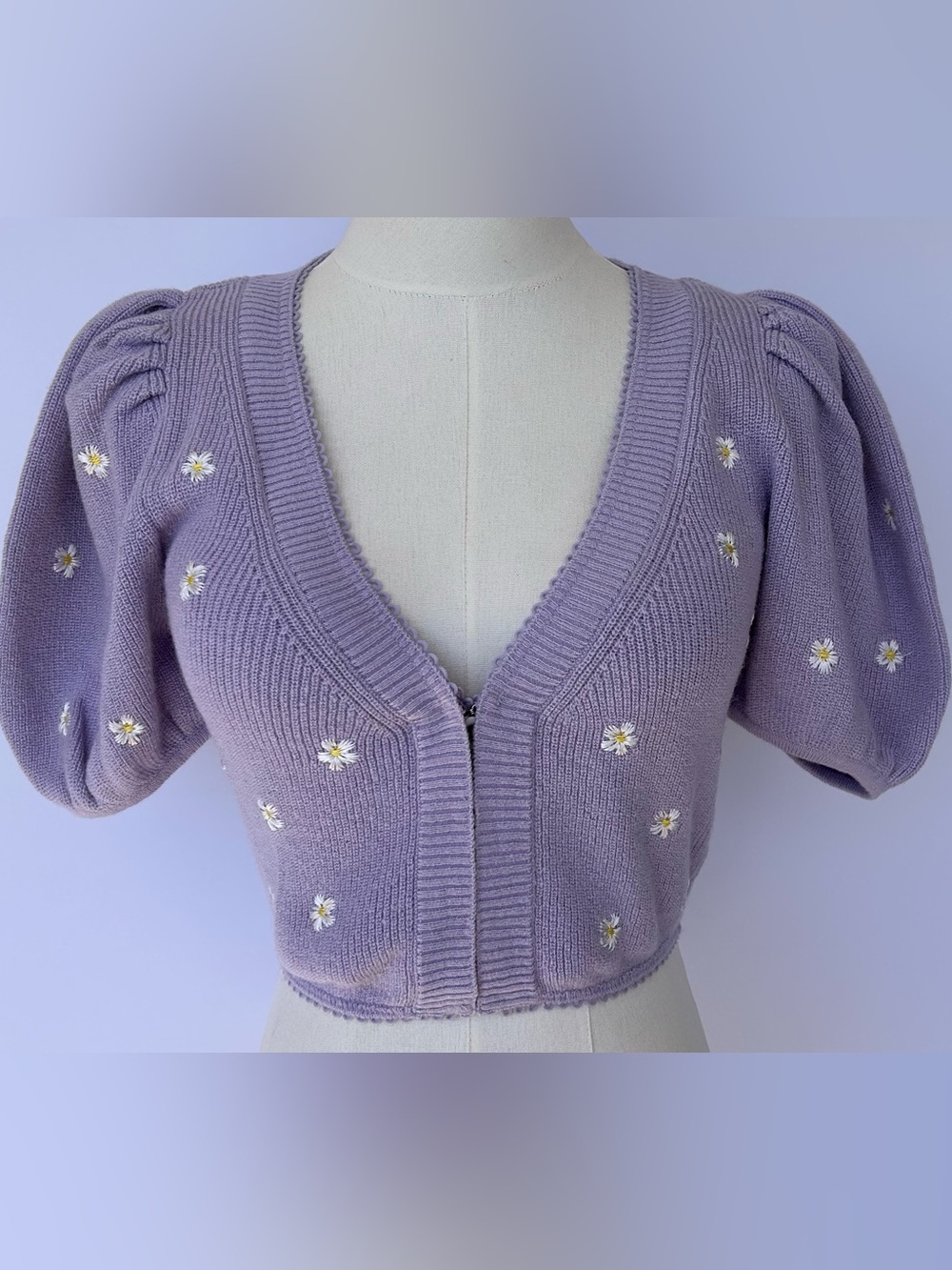 For Love & Lemons Embroidered Buds Sweater Set Cardigan/Tank Lavender Small